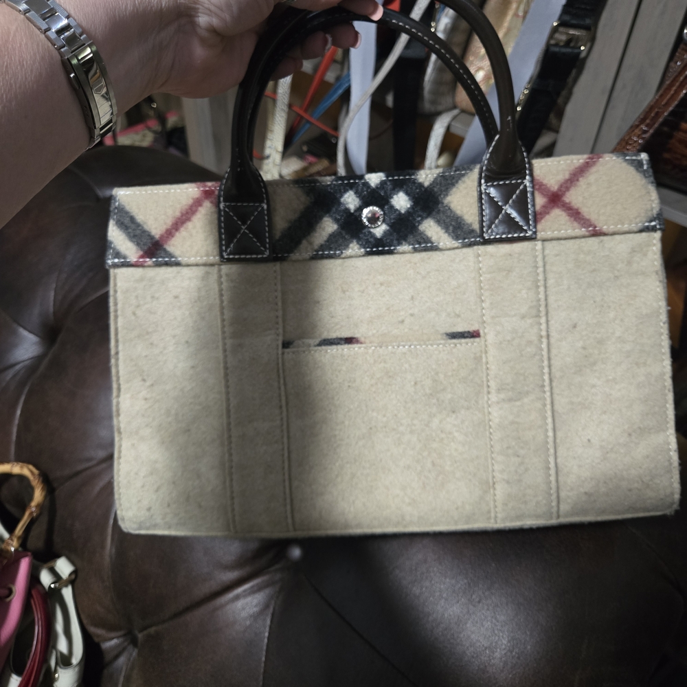 Burberry Cream and Black Checkered Handbag